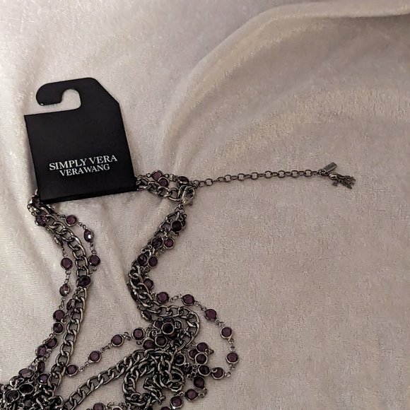 Simply Vera Wang Gun Metal with Purple Accents 3-Layer Necklace NWT - Picture 9 of 9